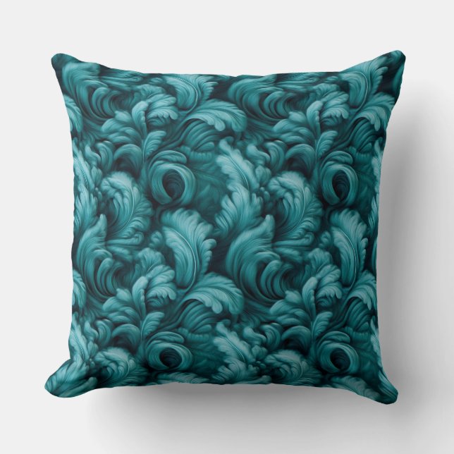 Mjuk Teal Turkos Blommig Elegant Komfort Kudde (Framsida)