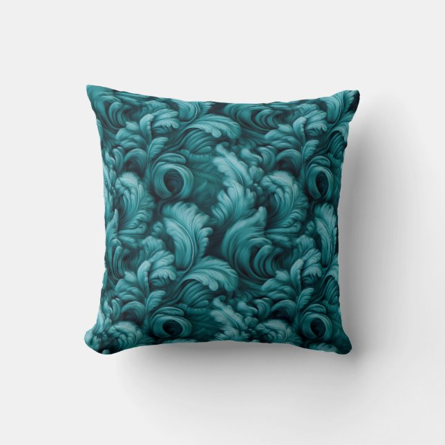 Mjuk Teal Turkos Blommig Elegant Komfort Kudde (Framsida)