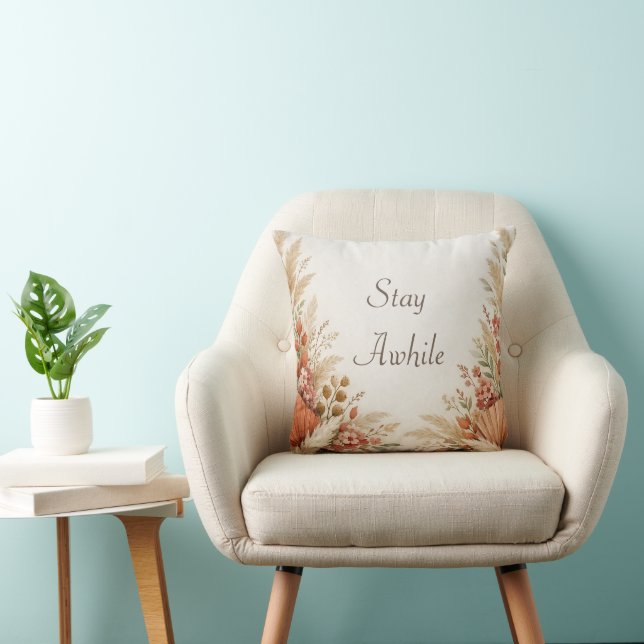 Mjuk Terrakotta Boho Blommig Pampas Ram Kudde (Stol)