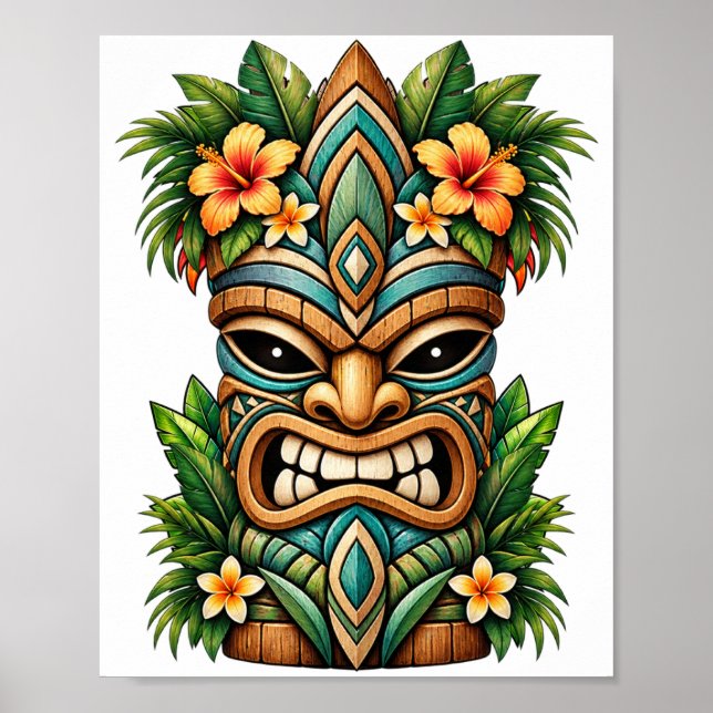 Mjuk Tiki-plansch i Jadeblomning Poster (Framsidan)