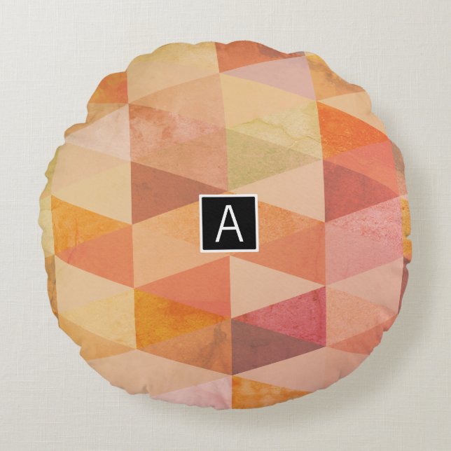 Mjuk triangel Geometric Mönster | Monogrammet Rund Kudde (Framsidan)