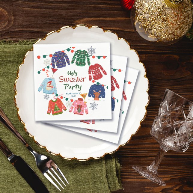 Mjuk, trög jul, party lustigt pappersservett (Ugly sweater Christmas party funny printed Napkins personalized Christmas party table decor)
