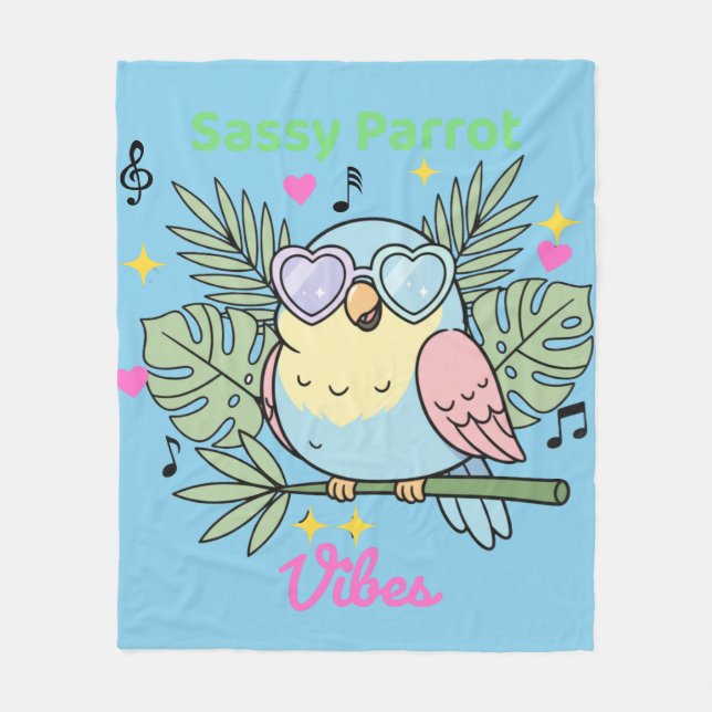 Mjuk tropisk "Sassy Parrot Vibes" Heart Sunglass Fleecefilt (Framsidan)