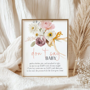 Mjuk vårblomma Säga inte baby shower-spel Poster