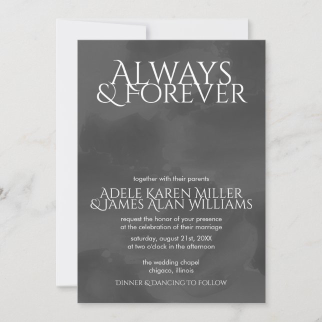 Mjuk vattenfärg | Alltid och för alltid | Bröllop Inbjudningar (Framsida)