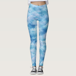 Mjuk Vattenfärg Blå Dimmig Himmel Abstrakt Mönster Leggings