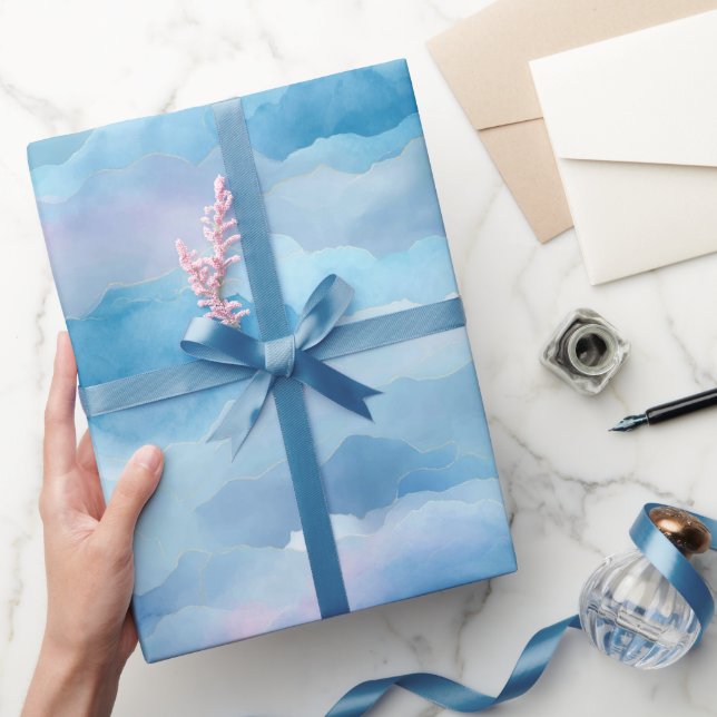 Mjuk Vattenfärg Blå Dimmig Himmel Abstrakt Mönster Presentpapper (Gifting)