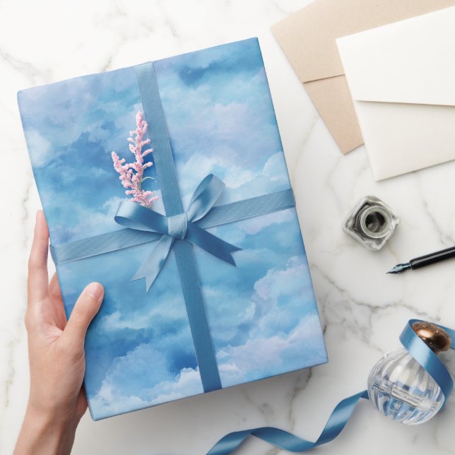 Mjuk Vattenfärg Blå Dimmig Himmel Abstrakt Mönster Presentpapper (Gifting)