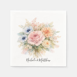 Mjuk Vattenfärg Blommig Bröllop Pappersservett