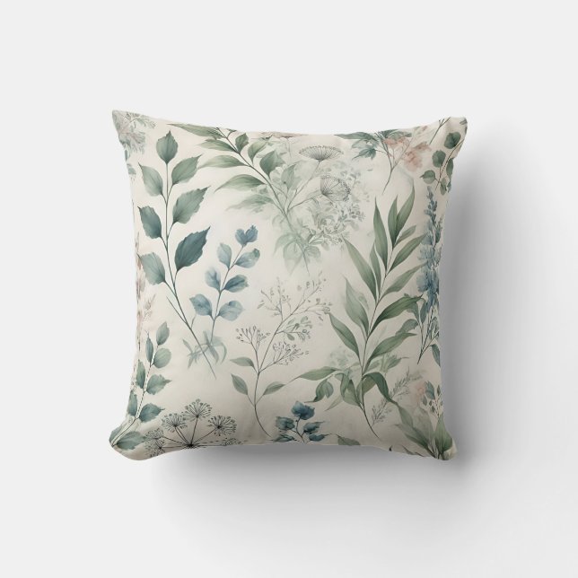 Mjuk vattenfärg Botaniska Mönster Kudde (Framsida)