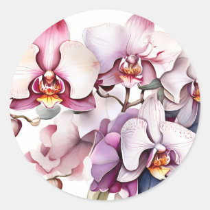 Mjuk vattenfärg för Orchid Blommigt Runt Klistermärke