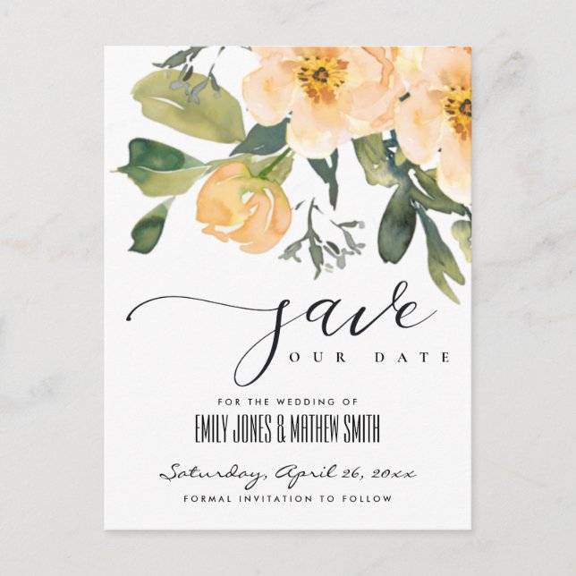 Mjuk Vattenfärg för Persikopion Blommor - Spara Da Meddelande Vykort (Framsida)