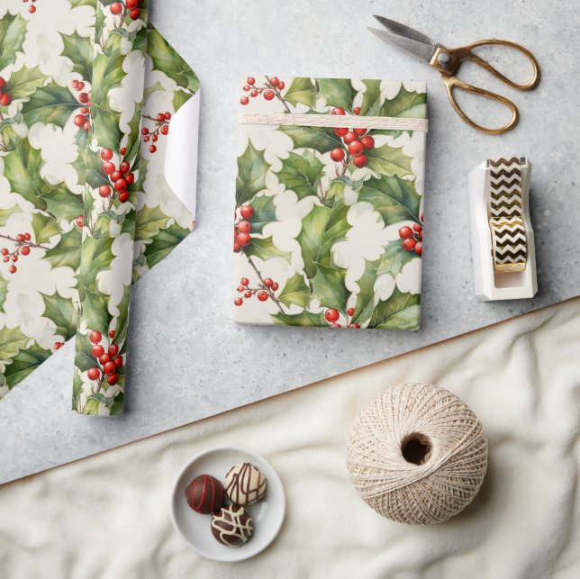 Mjuk vattenfärg Holly & Berries Elegance Design Presentpapper (Hantverk)