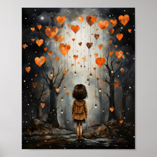Mjuk vattenfärg Little Girl Whimsical Illustration Poster
