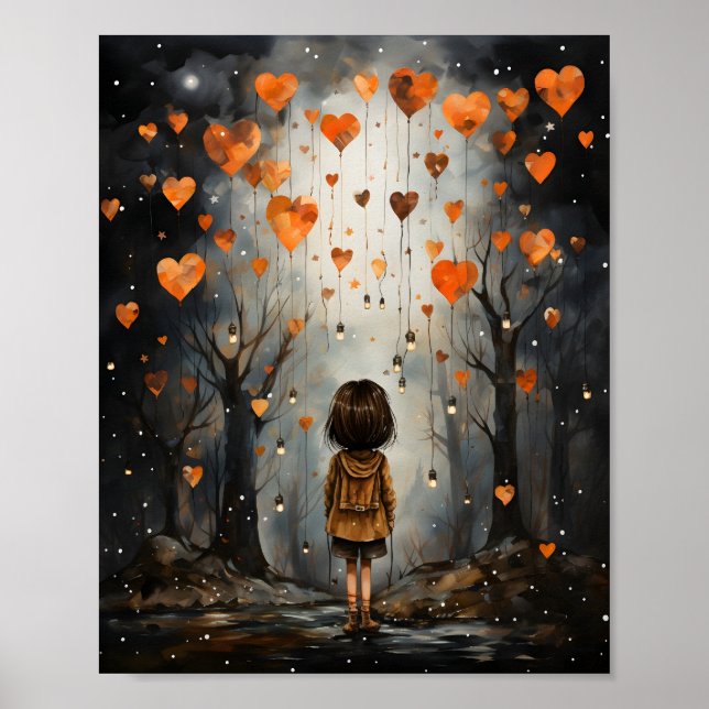Mjuk vattenfärg Little Girl Whimsical Illustration Poster (Framsidan)
