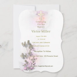 Mjuk vattenfärg och guldfärgad Kor-baptism Inbjudningar