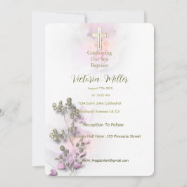 Mjuk vattenfärg och guldfärgad Kor-baptism Inbjudningar