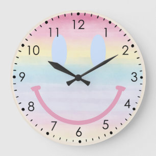 Mjuk vattenfärg Pastel Rainbow Smile-väggklocka Stor Klocka