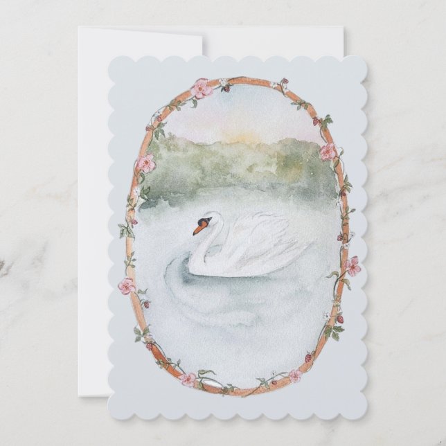 Mjuk vattenfärg Svan Tack Kort (Framsida)
