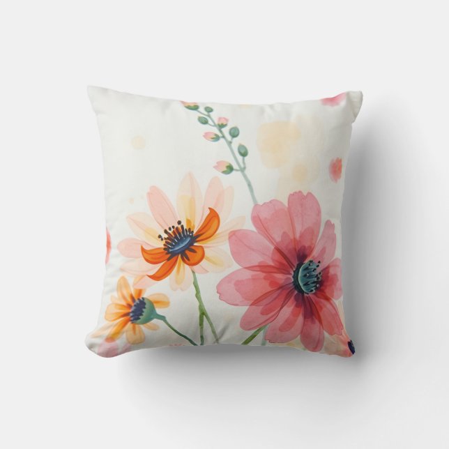 Mjuk Vattenfärg Vildblomma Kastkudde Kudde (Framsida)