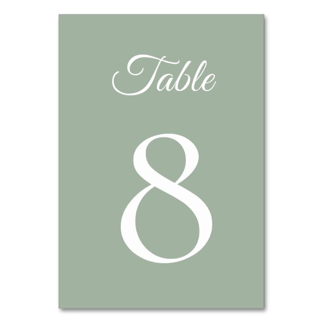 Mjuk vattenfärgad Blommigt Sage Grönt Bröllop Bordsnummer (Framsidan)