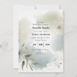 Mjuk vattenfärgad Blommigt Sage Grönt Bröllop Inbjudningar