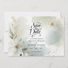 Mjuk vattenfärgad Blommigt Sage Grönt Bröllop Spara Datumet