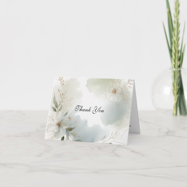 Mjuk vattenfärgad Blommigt Sage Grönt Bröllop Tack Kort (Framsida)