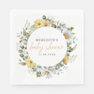 Mjuk vattenfärgad Daisy Wildblommor Baby Shower Pappersservett