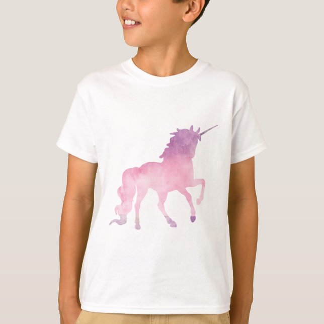 Mjuk vattenfärgrosaunicorn tee shirt (Framsida)