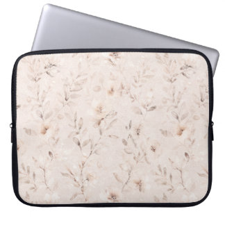 Mjuk vattenfärgsbeige blommigt grenar neutralt laptop fodral