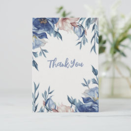 Mjuk vattenfärgsblå Blommigt Tack Kort