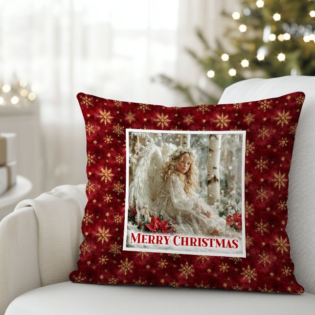 Mjuk viktoriansk ängelkonst Röd och Guld presentku Kudde (Soft Victorian Angel Art Red and Gold Gift Pillow)