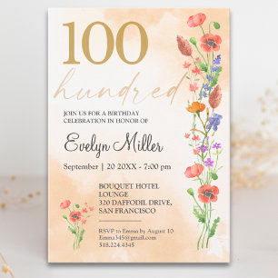 Mjuk Vildblomma 100-årsdag För Henne 100 År Inbjudningar