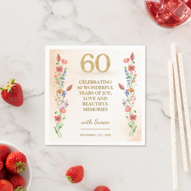 Mjuk vildblomma 60-årsfestdekoration pappersservett (Insitu)