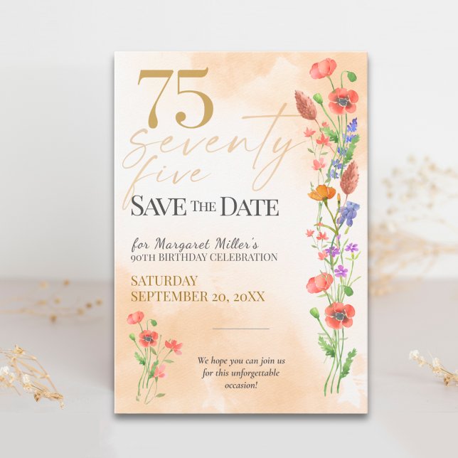 Mjuk Vildblomma 75-årsdag för Henne - 75 År Spara Datumet (Skapare uppladdad)
