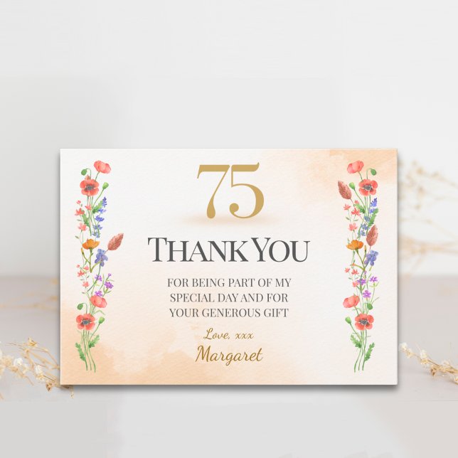 Mjuk Vildblomma 75-årsdag Tack Kort (Skapare uppladdad)