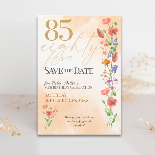 Mjuk Vildblomma 85-årsdag för Henne - 85 År Spara Datumet (Skapare uppladdad)