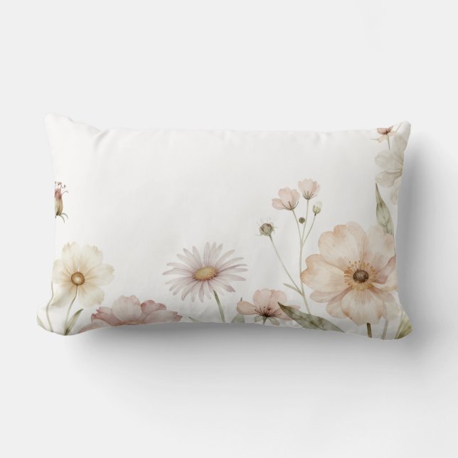 Mjuk Vildblomma Kant Vattenfärg Bakgrund Lumbarkudde (Framsida)