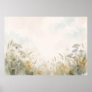 Mjuk Vildblommeäng Neutral Akvarell Poster