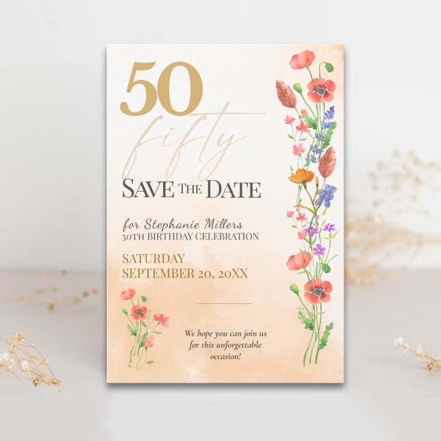 Mjuk vildbloms 50-årsfirande spara datumet (Skapare uppladdad)