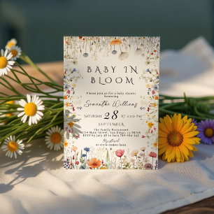 Mjuk Vildblomsterträdgård Bebis I Knopp Babyfirand Inbjudningar
