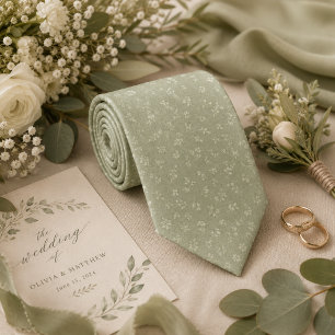 Mjuk Vintage Sagegrön Blommig Slips
