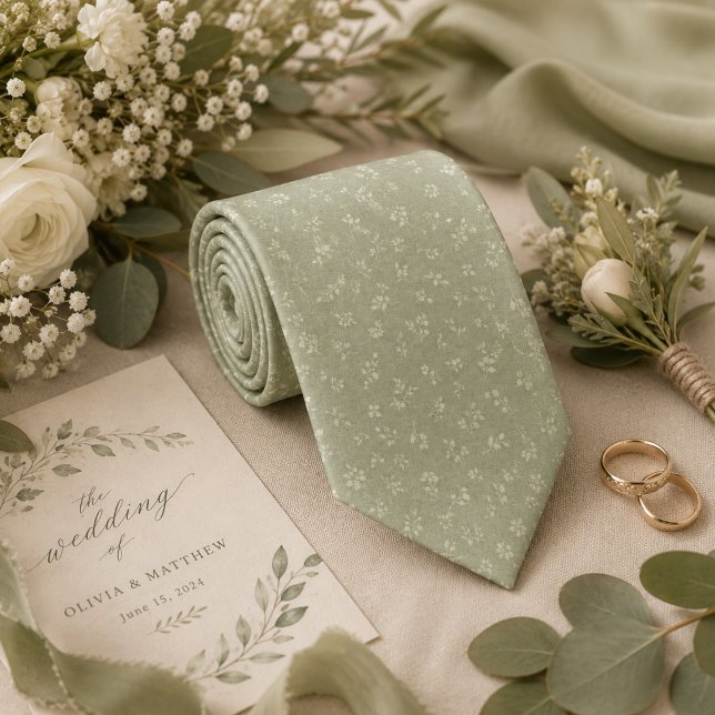 Mjuk Vintage Sagegrön Blommig  Slips (Skapare uppladdad)