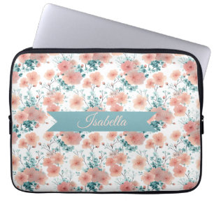 Mjuk Vintage Vår Rosa Blommig Personlig Laptop Fodral