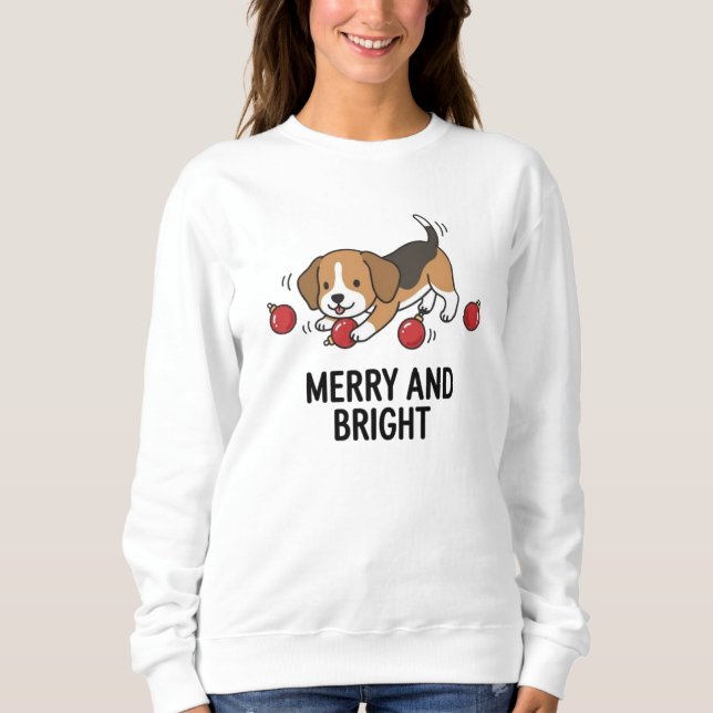 Mjuk Vinter Varm Beagle Hund Glad Lysande Design T Shirt (Framsida)