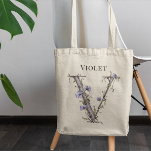 Mjuk Violett Bokstav V Blommig Monogram Anpassat N Tygkasse