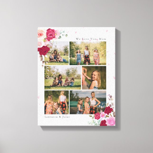 Mjuk vit botanisk Blommigt Mamma 6 Fotokollage Canvastryck (Framsida)