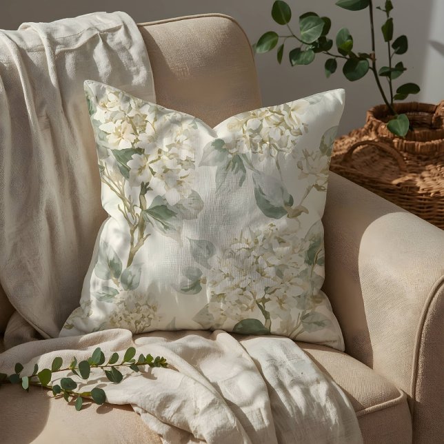 Mjuk vit hortensia blomster mönster kudde (Skapare uppladdad)