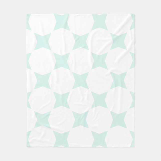 Mjuk vit och cyan grön pastell stjärnmönsterdesign fleecefilt (Framsidan)